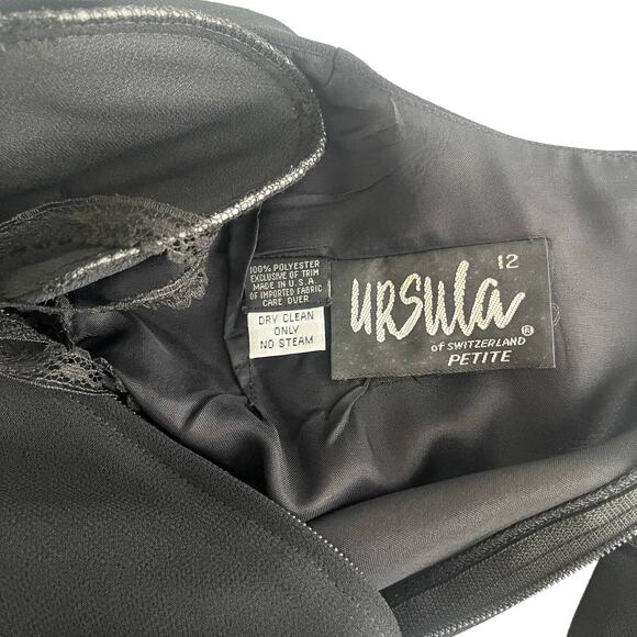 Ursula of Switzerland Black Shift Dress Sz 12 Sequin Flower Sheer Sleeve Formal - Picture 7 of 13